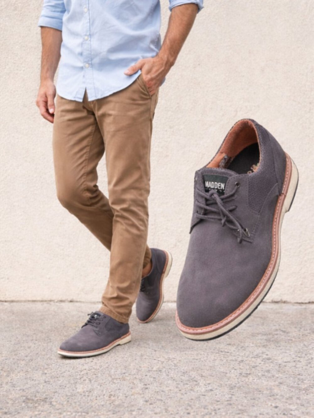 Steve Madden Harken Derby Lace-Up Gray Faux Suede Contrast Casual Dress Size 10